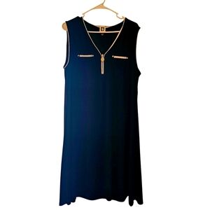 Anne Klein Black White Gold Soft Stretchy Dress Size 14